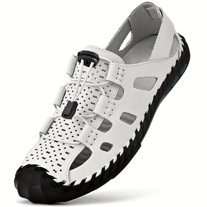 Men's Breathable Hollow Out Sandals, Closed Toe Fisherman Summer Shoes Hiking Beach Shoe Brown Black
