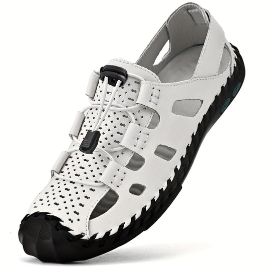 Men's Breathable Hollow Out Sandals, Closed Toe Fisherman Summer Shoes Hiking Beach Shoe Brown Black
