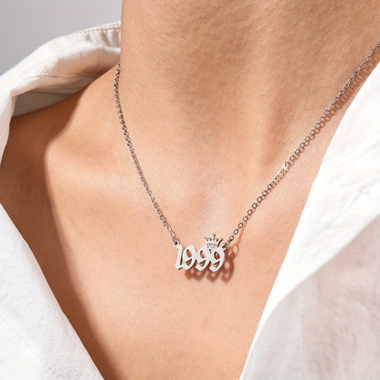 1 Elegant and Stylish Stainless Steel Polished Year Number Necklace, Unique Date Birthday Crown Pendant Necklace Gift for 1980-2024, Versatile Casual Attire Collarbone Chain Holiday Present