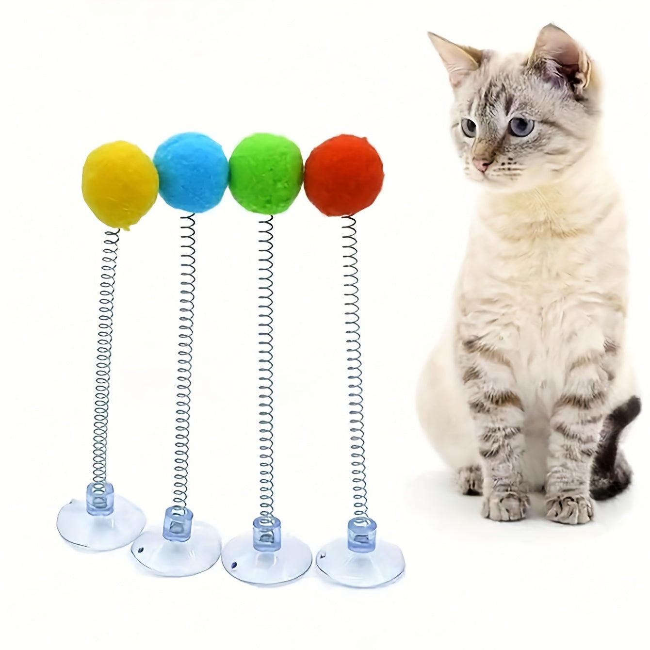 [Spring Wand Cat Toy] 2pcs Set (Spring Wand with Suction Cup Base) - Interactive Cat Toy with Plush Ball, Metal Spring Wand, and Suction Cup Base. Durable Design Stimulates Hunting Instincts and Playful Excitement. Energetic Indoor Toy for Cats | Simulate