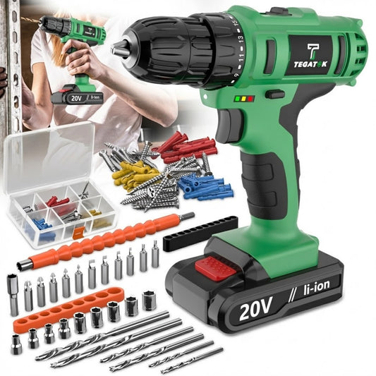 20V Industrial Electric Cordless Impact Drill, Drilling Concrete Walls, Powerful Performance, Easy to Drill Holes, Can Tighten Screws, 3/8-inch Keyless Chuck, 18+3 Torque Setting, Built-in LED Light, 35Nm Maximum Torque, 2.0Ah Battery, Perfect Gift