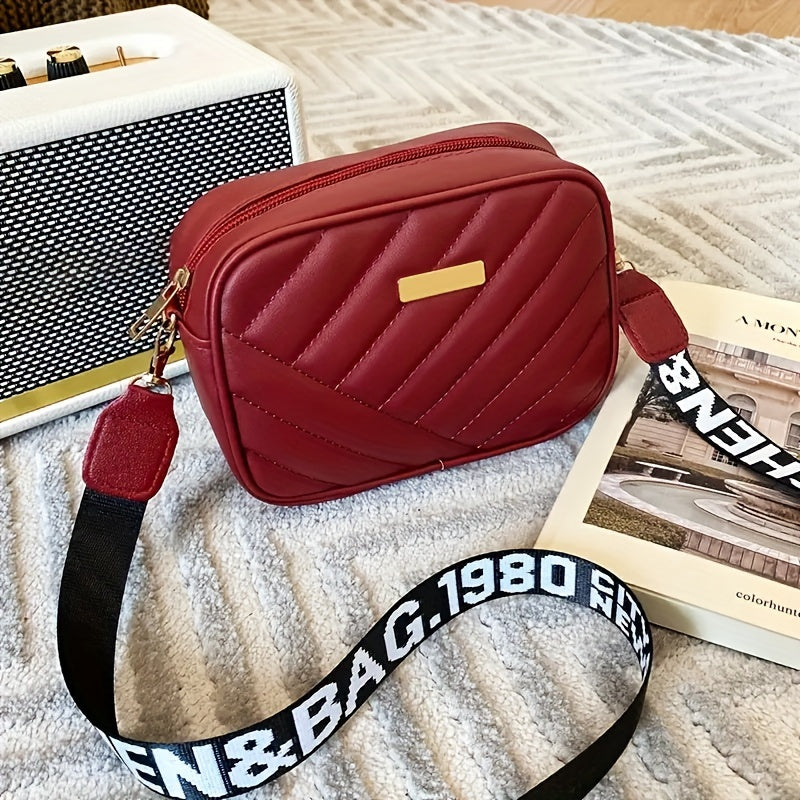 Quilted Square Crossbody Bag, a Classic Metal Zipper Wallet, Women'S Faux Leather Shoulder Bag, Roll Bar Camera Bag, Mobile Phone Pouch