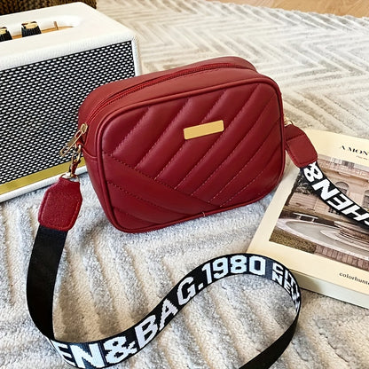 Quilted Square Crossbody Bag, a Classic Metal Zipper Wallet, Women'S Faux Leather Shoulder Bag, Roll Bar Camera Bag, Mobile Phone Pouch