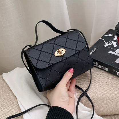 Women'S Stylish Crossbody Bag - a Chic Solid Color Shoulder Bag Featuring a Twist Lock Closure Design, Adjustable Strap with Golden Accents, Available in Patterns, And Comes in Black, Red, Pink, Brown