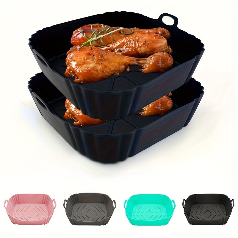 Air Fryer Baking Pan, Reusable Non-Stick Silicone Basket & Square Tray, Compatible for All Air Fryers Toaster Ovens, Easy-Clean Durable Silicone Pan Liner, for Healthy Roasting Broiling Warming, 1pc