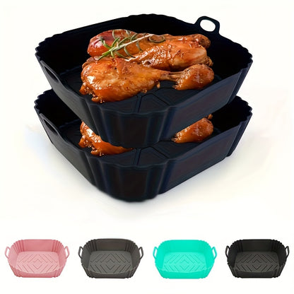 Air Fryer Baking Pan, Reusable Non-Stick Silicone Basket & Square Tray, Compatible for All Air Fryers Toaster Ovens, Easy-Clean Durable Silicone Pan Liner, for Healthy Roasting Broiling Warming, 1pc