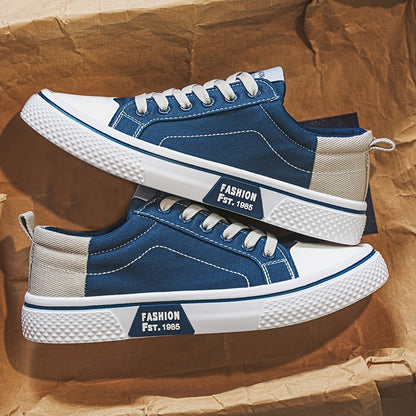Men'S Casual sneakers - Stylish Blue And White Canvas Skate Shoes with Breathable Fabric Lining, Low-Top Lace-Up Design Suitable for All Seasons