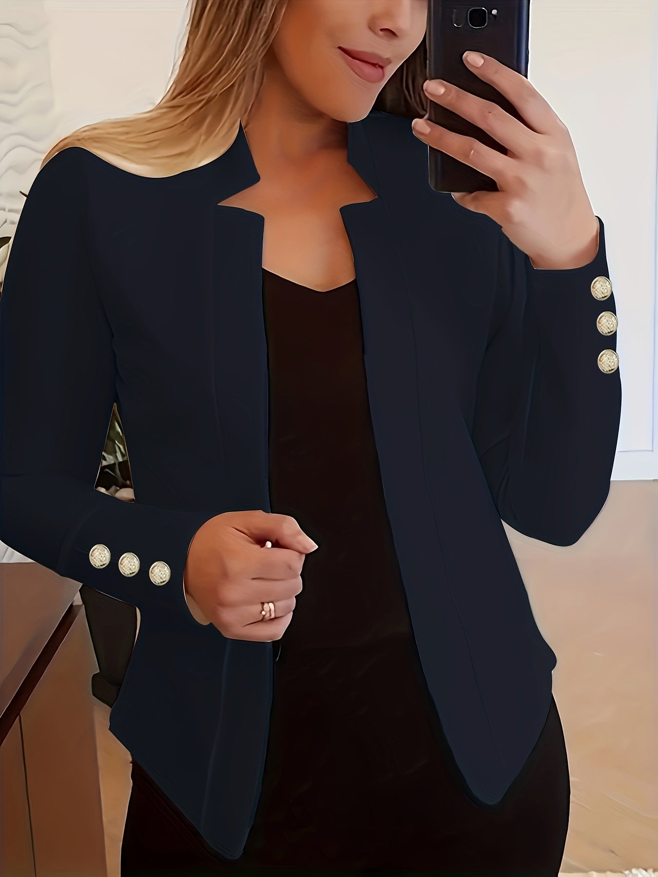 Women'S Casual Long Sleeve Blazer - Solid Color Button-Up Front, Loose Fit, Long Sleeve, Fall/Winter Office & Workwear, Casual Blazer for Women, Office Blazer
