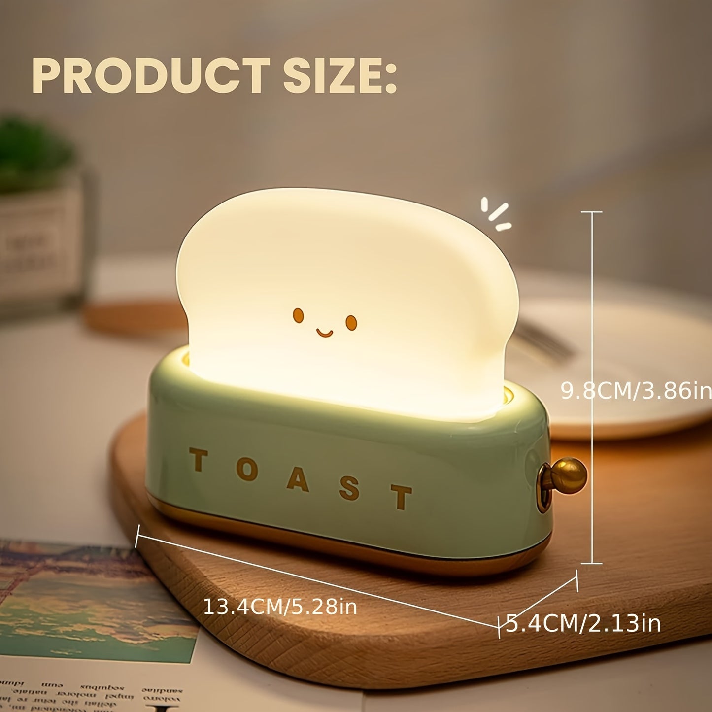 Staaricc USB Rechargeable Cute Toaster Shape LED Table Lamp, Heartwarming Decorative Table Lamp Toast Bread LED Night Light Creative Design Bread Night Light Suitable for Family Use Perfect Birthday Christmas Gift(Green/Orange/Pink)