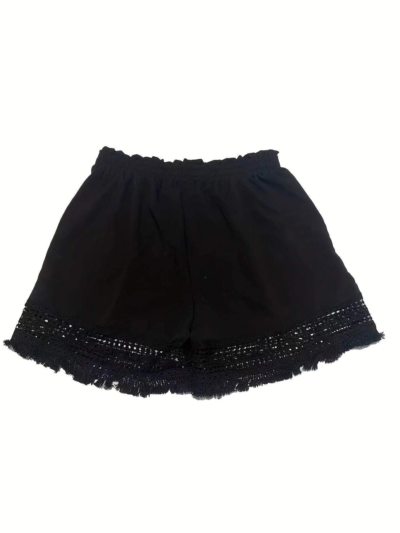 Summer Casual Shorts for Women, Lace Trim Slant Pocket Paper Bag Waist Shorts
