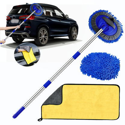 47.5Inch Microfiber Car Wash Brush Mop Set, Chenille Microfiber Sponge Duster No Paint Damage No Scratches, Long Handle Kit 2in 1 for Cleaning Cars, Trucks, SUVs, RVs, Trailers, Boats