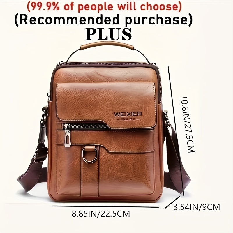 WEIXIER Men'S Vintage Faux Leather Cross Body Bag | Vertical Hand Business Casual Satchel, Adjustable Shoulder Strap, Faux Leather, Ideal for Going Out