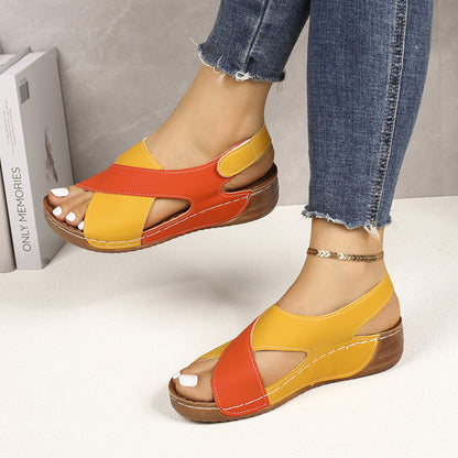 [Women's Thick-Soled Sandals] Women's Color Block Thick-Soled Sandals - Versatile Open-Toe Classic Summer Shoes, Women Shoes