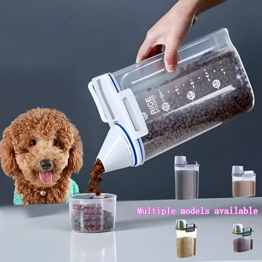 Plastic Storage Container for Dog And Cat Food, 3.31LB/4.41LB Capacity, Includes a Measuring Cup And Is Moisture-Proof with a Sealed Lid, Ideal for Pet Supplies