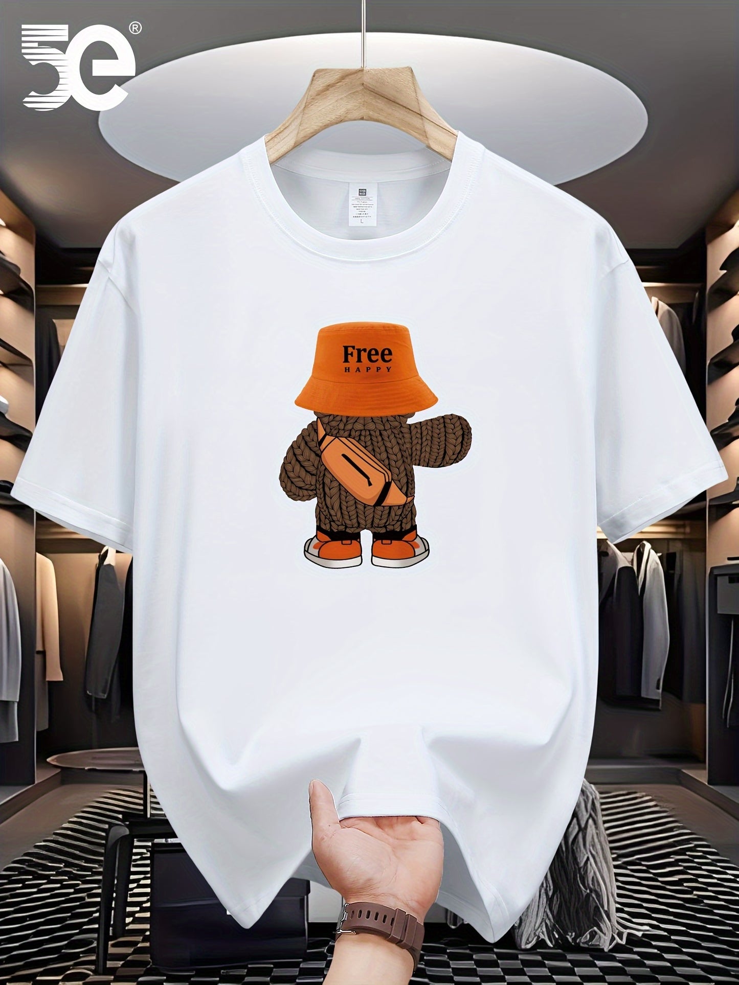 5E Brand Print T-Shirt Made of 100%, Heavyweight New Style, Pure Short-Sleeve Summer T-Shirt, Loose Fit, Round Neck, Men'S Short-Sleeve Trendy Shirt