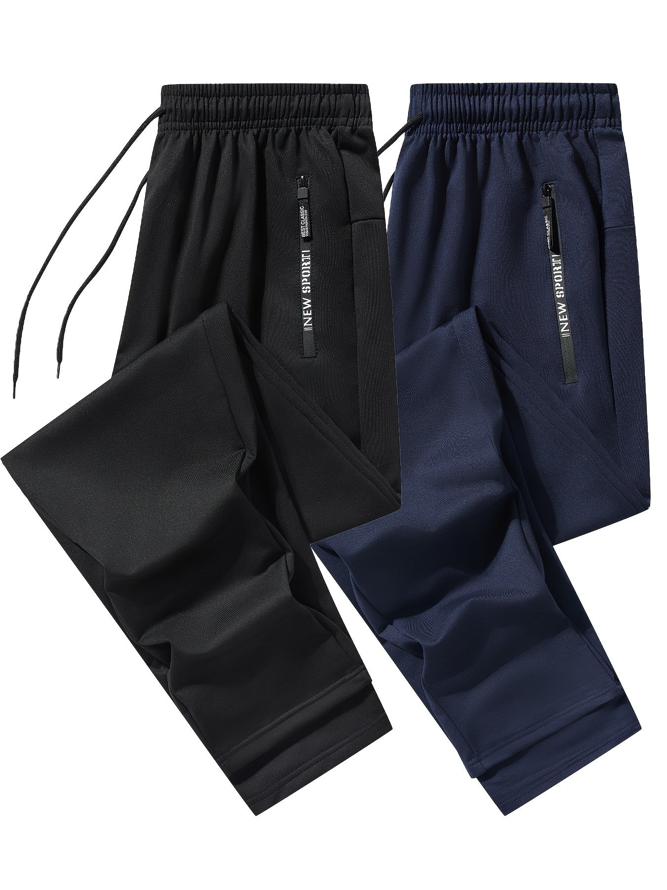 Men's 2-pack Set Of Solid Regular Fit And Cuffed Sweatpants with Letter Print Zippered Pockets And Drawstring, Athletic Joggers for All Seasons Fitness And Gym Wear