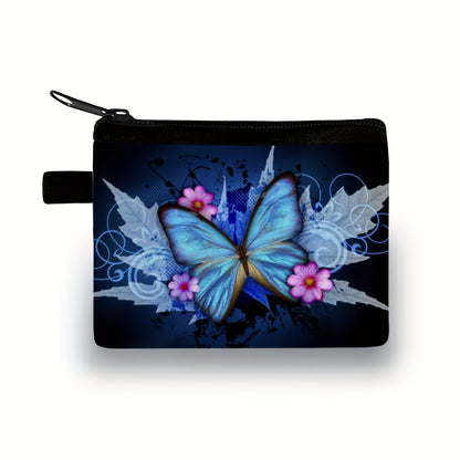 [Butterfly Print Handbag] Butterfly Print Handbag - Cute Zipper Coin Purse with Key Card Holder, Compact Wallet for Travel, Everyday Use - ( & )