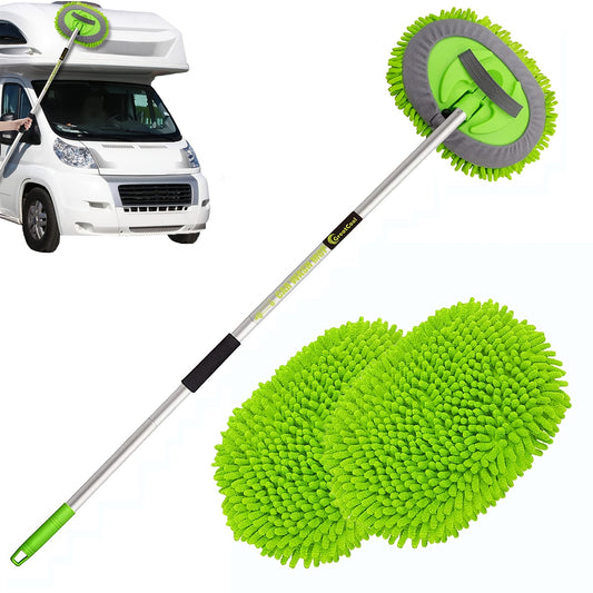 62" Car Wash Brush Kit with Long Handle, Scratch Free Mop Cleaning Mitt Suitable for Washing Cars Truck SUV RV Caravans and Household(2 X Mop Head)