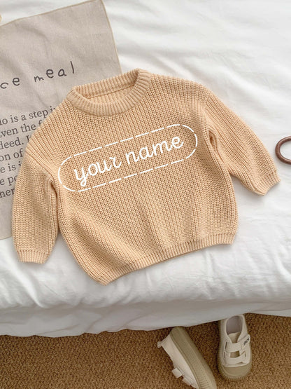 Girls' Casual Sweater with Personalized Name on Chest Area, Customizable, Perfect for Holiday Gifts