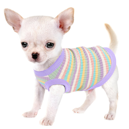 Pink Striped Soft Ribbed Paiaite Dog Vest - Easy Pullover Tank Top for Small to Extra Small Breeds - Hand Wash Only