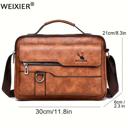 WEIXIER Men'S Vintage Faux Leather Cross Body Bag | Vertical Hand Business Casual Satchel, Adjustable Shoulder Strap, Faux Leather, Ideal for Going Out