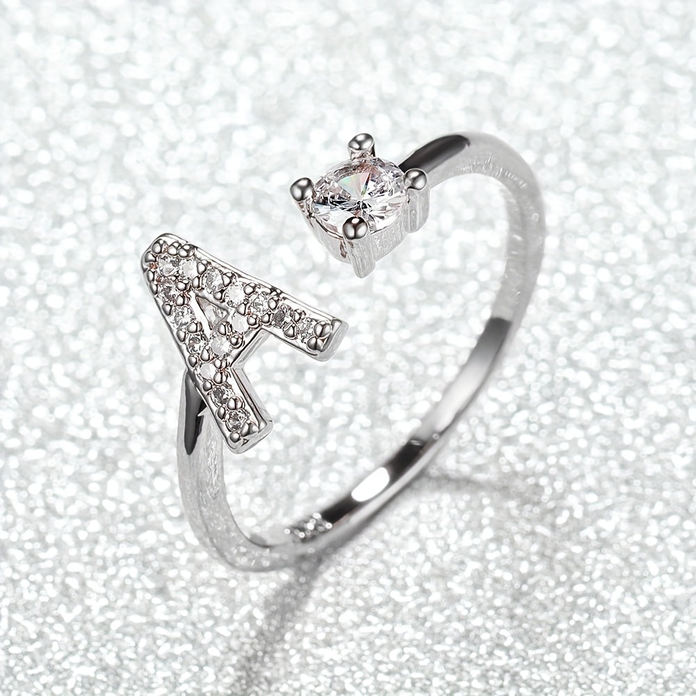 Elegant Adjustable Alphabet Ring | Chic Alloy with Glass Accents | Perfect for Daily Wear & Gifting on Mother's Day or Christmas