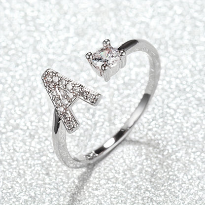 Elegant Adjustable Alphabet Ring | Chic Alloy with Glass Accents | Perfect for Daily Wear & Gifting on Mother's Day or Christmas