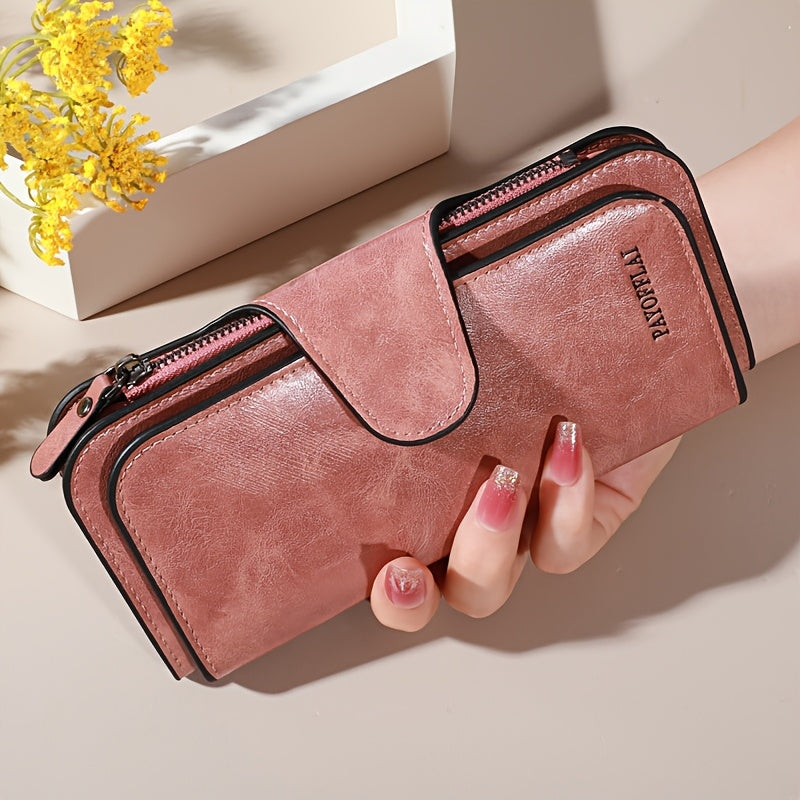 Luxury Faux Leather Clutch Wallet with Zipper, Large Capacity, Multi-Card Organizer, Credit Card Holder with ID Window, Buckle Closure, Elegant Design for Everyday Use, Secure Travel Wallet | Sophisticated Design | Wax Finish Wallet, Purse Suitable for Me