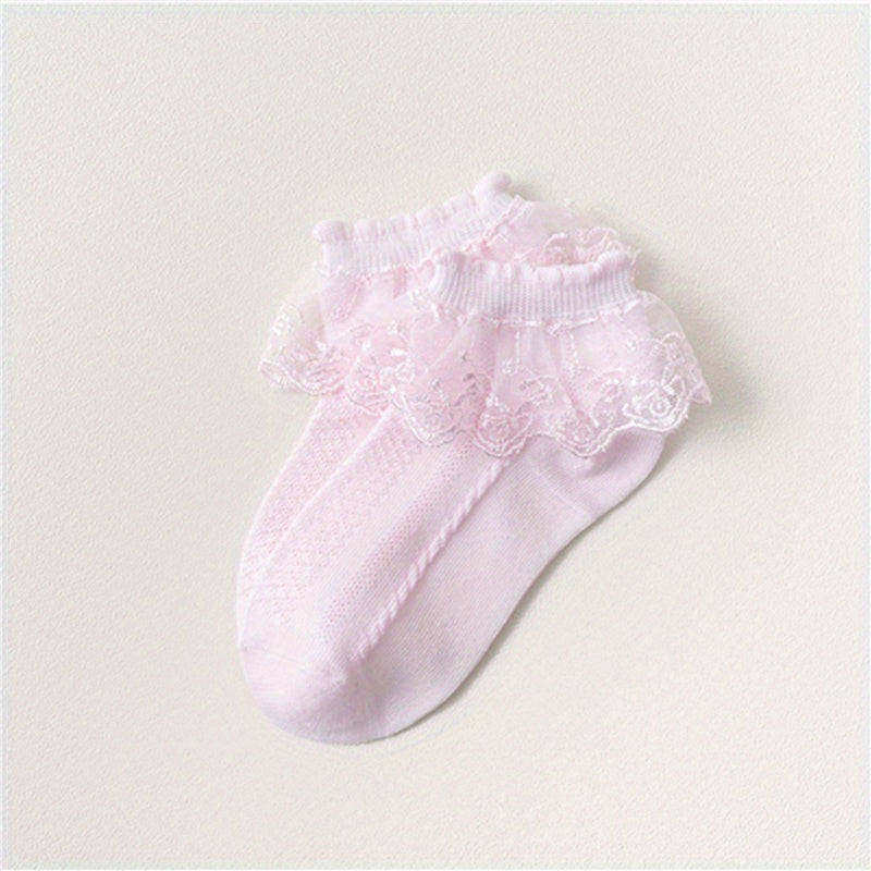[Mesh Princess Socks] Pair of Youngsters's Lace Socks | Girls' Mesh Princess Short Socks for Spring/Autumn/Summer, White Dance Socks