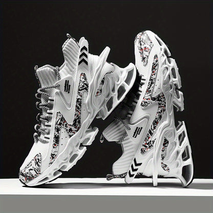 Men's Breathable Lace-Up Sneakers Compatible for Running & Gym - Lightweight Sole, Cushioned Insole, Lettering & Sneaker - Sneakers for, Court, Casual Wear
