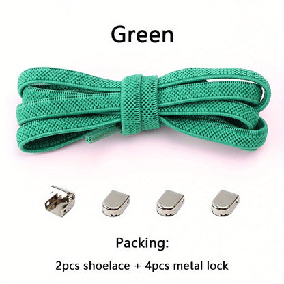 [Elastic Shoe Laces] Stretchy Elastic Shoe Laces for Sneakers | Adjustable Flat Shoelaces with Metal Aglets, Perfect for Casual Footwear, Casual Shoelaces | No Tie Polyester & Spandex