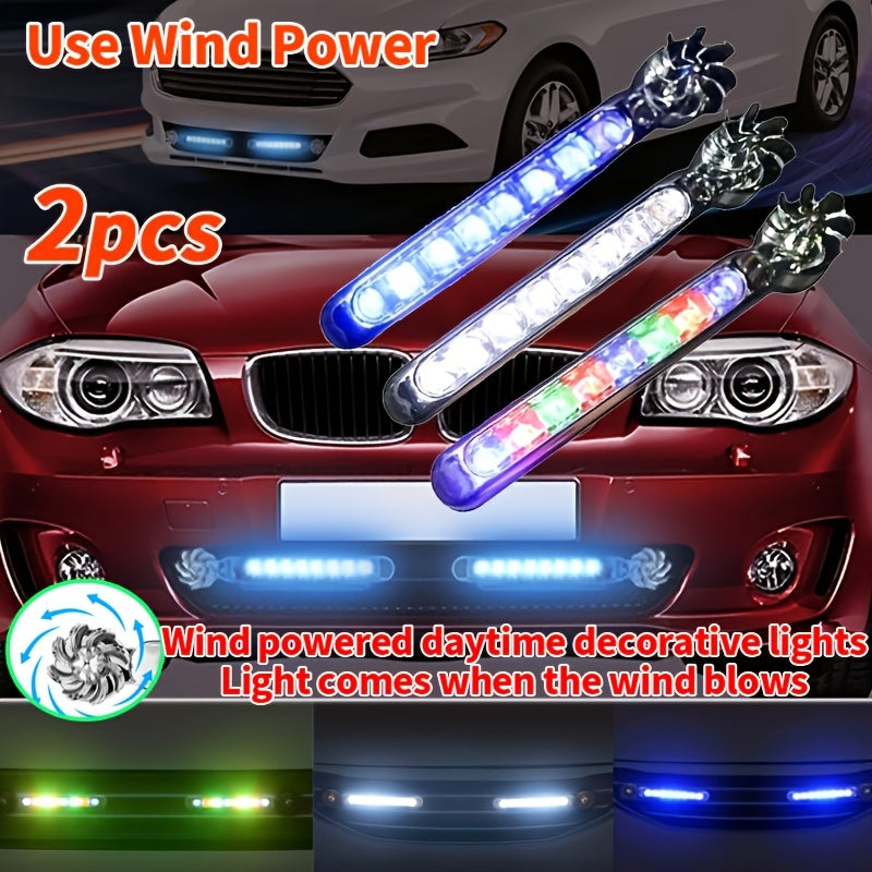 2pcs Car Wind Powered Car LED Fan Light Rotation Fan Lamp Automobile Decorative lamp Use Wind Power glow