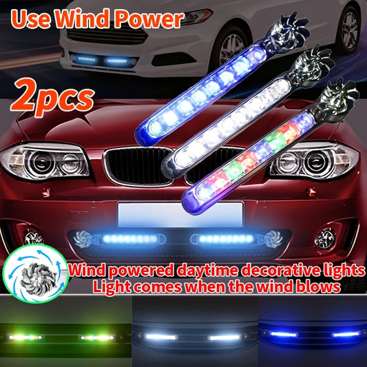 2pcs Car Wind Powered Car LED Fan Light Rotation Fan Lamp Automobile Decorative lamp Use Wind Power glow