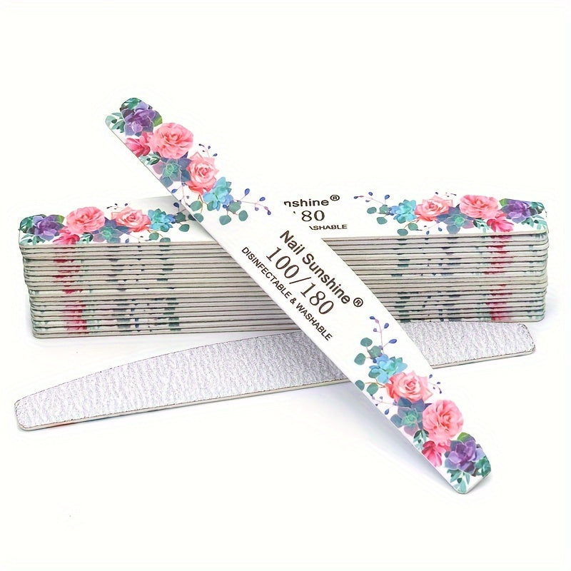 5/10pcs Purple Flower Wooden Nail Files 100/180 Grit Half Box Professional Washable Wear-Resistant Durable Sanding Strips Nail Polishing Tool Kit