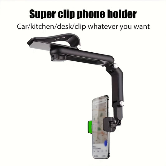 Car Phone Holder with a 1080° Rotating Sun Visor, Crafted from ABS Material, Versatile for Different Settings: Bedroom, Kitchen, And Vehicle
