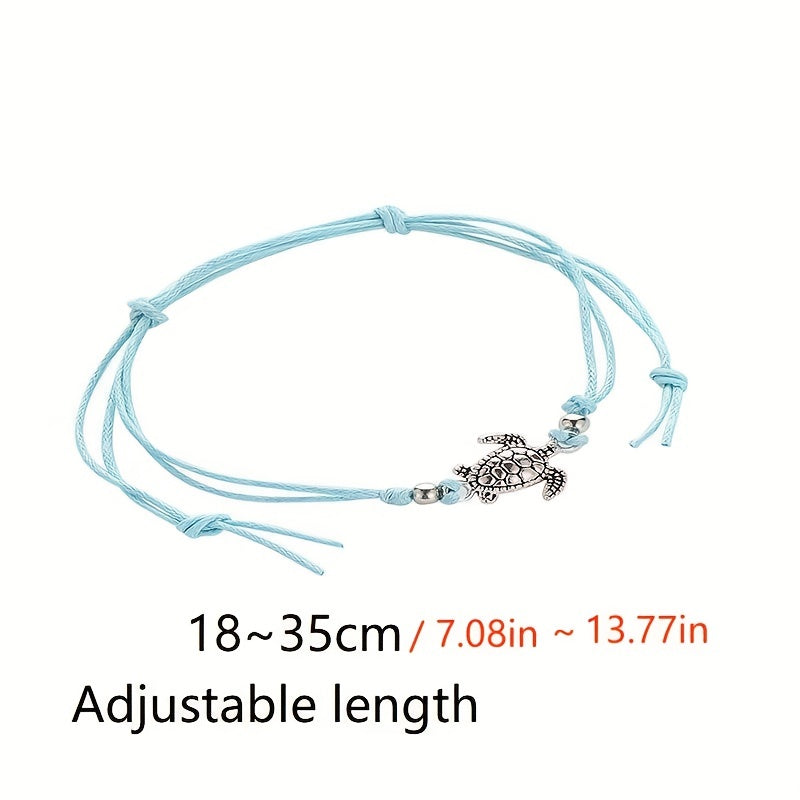 Adjustable Length Retro Hemp Turtle Anklet Handwoven Turtle Beach Foot Jewelry