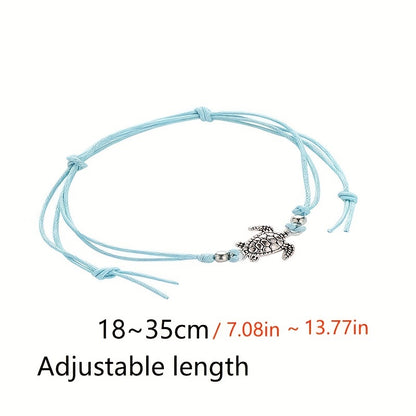 Adjustable Length Retro Hemp Turtle Anklet Handwoven Turtle Beach Foot Jewelry