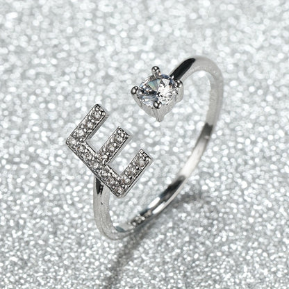 Elegant Adjustable Alphabet Ring | Chic Alloy with Glass Accents | Perfect for Daily Wear & Gifting on Mother's Day or Christmas