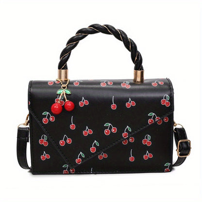 Women'Single-Shoulder Bag, 2025 New Fashion Cherry Print Handbag/Tote Bag, Fresh, Cute, and Sweet Single-Shoulder Crossbody Bag, Chic Style Design with Cherry Charm, Multiple Colors Available, Halloween Bestselling Women'Bag