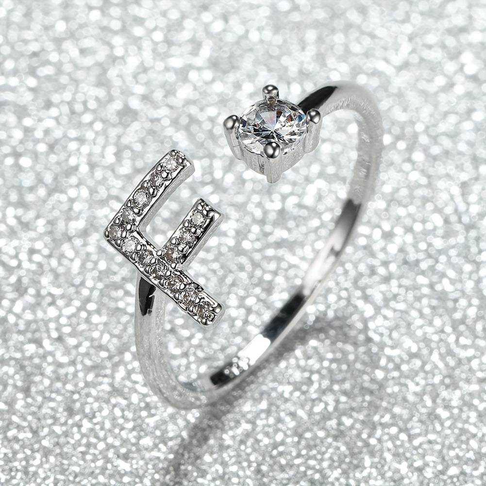 Elegant Adjustable Alphabet Ring | Chic Alloy with Glass Accents | Perfect for Daily Wear & Gifting on Mother's Day or Christmas