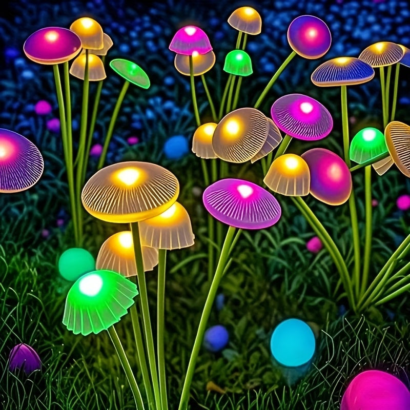 [LED Jellyfish Mushroom Lights] Solar 6/ 8/ 10 LED Jellyfish Mushroom Lights, Garden Landscape Lights, Outdoor Ground-plug Lawn Lights, Garden Decoration Lights, Doliday Garden Lights