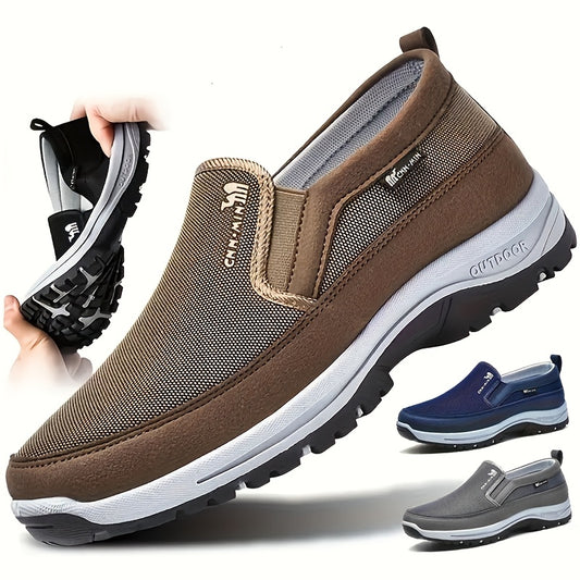 Men's Comfortable Non-Slip Loafers, Breathable Knitted Slip-On Casual Shoes, Thick Sole Lightweight for All-Season Outdoor Activities and Daily Comfort, Solid Color