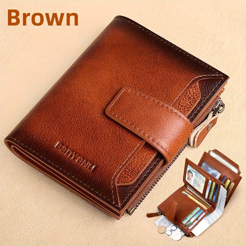 New Men'S Wallet, Vertical Short Leather Wallet, Multifunctional Top Layer Cowhide, Minimalist Driver'S License Card Holder, Slim Trendy Brand