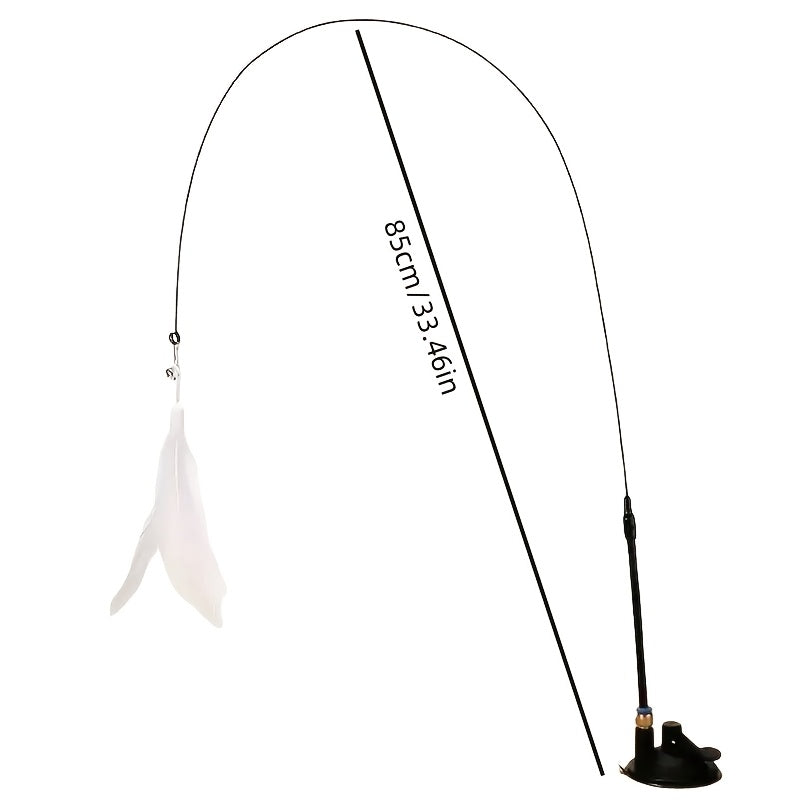 Playful Cat Accessory/Feathers, Artificial And Realistic Options/Sturdy Long Stick, Durable Wire/Suction Cup Base/Operates Without Batteries/Perfect for Small Dogs