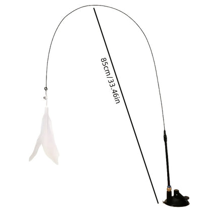 Playful Cat Accessory/Feathers, Artificial And Realistic Options/Sturdy Long Stick, Durable Wire/Suction Cup Base/Operates Without Batteries/Perfect for Small Dogs