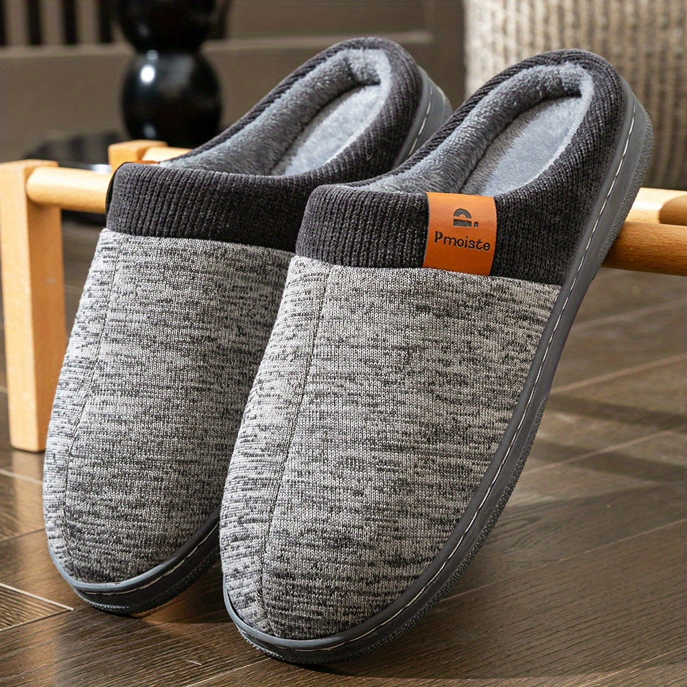 PMOISTE Men'S Slip-On Memory Foam Slippers - Warm Winter Indoor/Outdoor House Shoes with Arch & Cushioned Insole, Large Size (US 10-14) - Soft Fabric Upper & TPR Sole