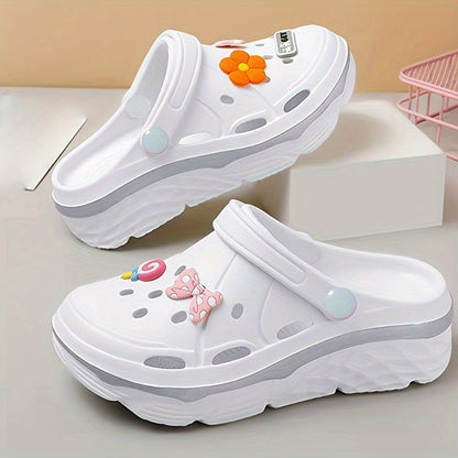 Women's Thick-Soled Clogs/Height-Increasing with DIY Flower Bow/Non-Slip Wear-Resistant Lightweight Garden Shoes/Women Shoes