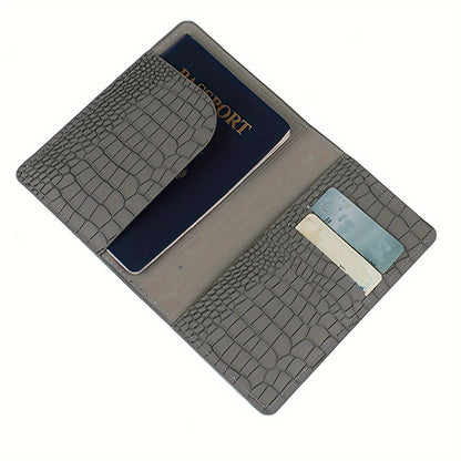 Black Crocodile-Embossed Travel Passport Holder with Golden Lettering & World Map Design - Lightweight, Anti-Theft Synthetic Leather Document Organizer for Vacations