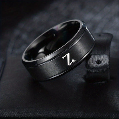 1pc European and American Fashion Versatile 26 English Letters Double Beveled Frosted Two-Line Men's Stainless Steel Ring (B81)