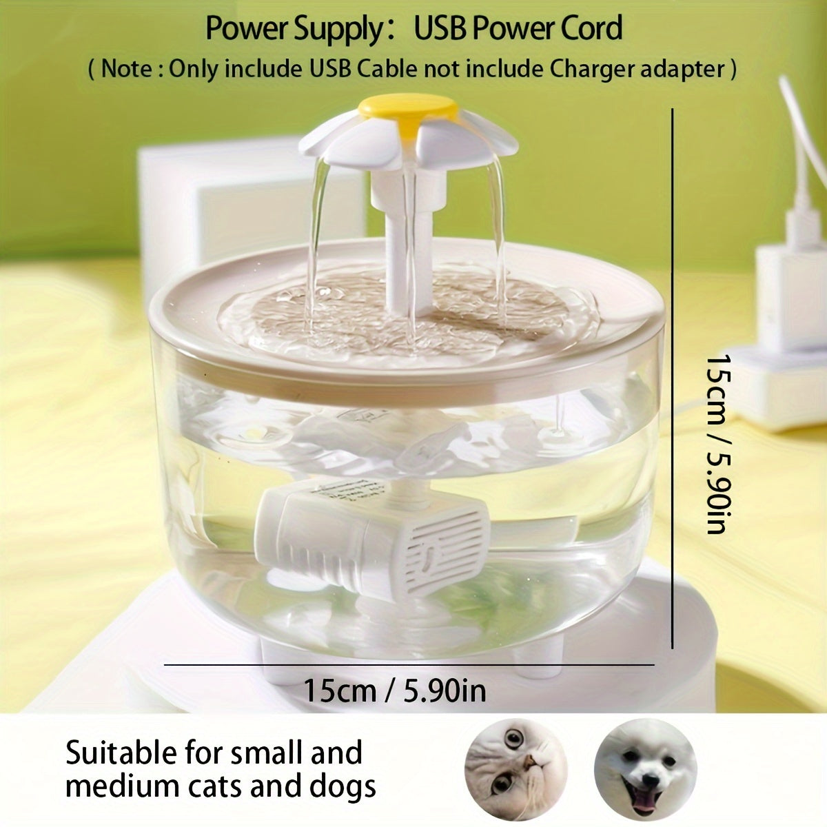 1pc Whisper Quiet 1.5L Usb-Powered Pet Water Fountain, Automatic Circulation, Easy Clean Design for Cats & Small Pets, No Battery Required